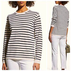 Lisa Yang Emma Cashmere Sweater in Navy/Eggshell